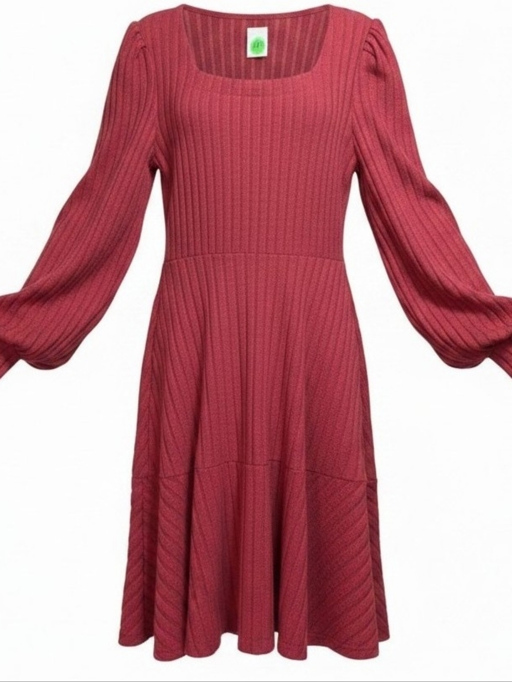 Fantaslook Women’s Ribbed Square-Neck Midi Dress in Dusty Rose w/Pockets (L)